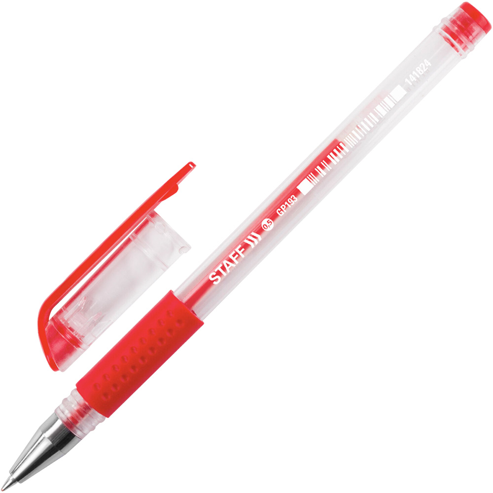 Ручка гелевая красная с грипом STAFF EVERYDAY GP-193 141824