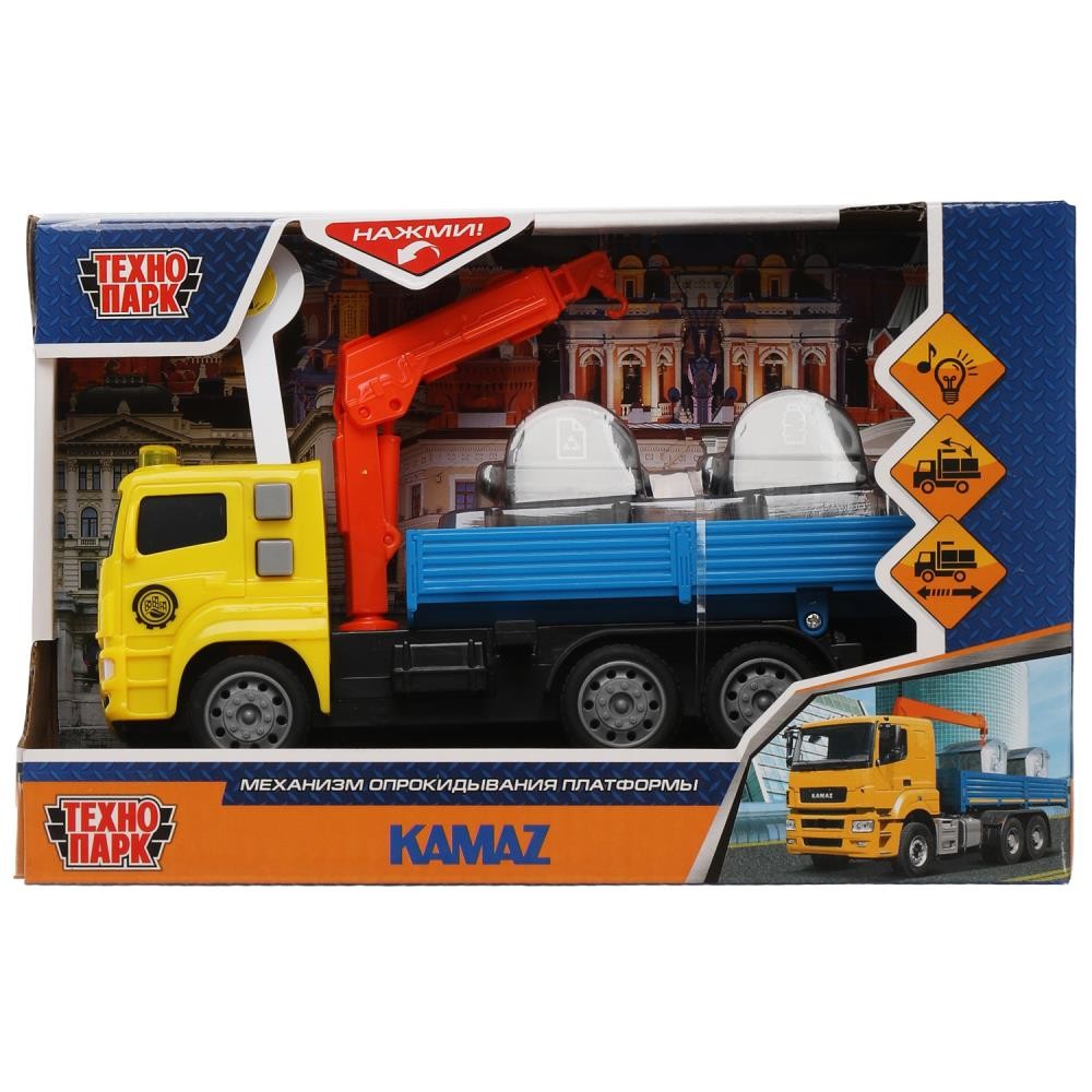 Модель KAMCRN-17PLCN-YEBU KAMAZ МАНИПУЛЯТОР 17 см,инерц, желтый Технопарк в коробке