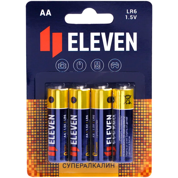 Батарейка Eleven SUPER AA (LR6) алкалиновая, BC4 / цена за 4 шт / 301756