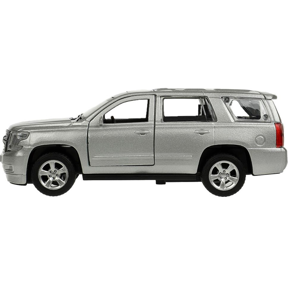 Модель TAHOE-12-SR CHEVROLET TAHOE 12 см, двери, багаж, инерц, серебристый Технопарк в коробке