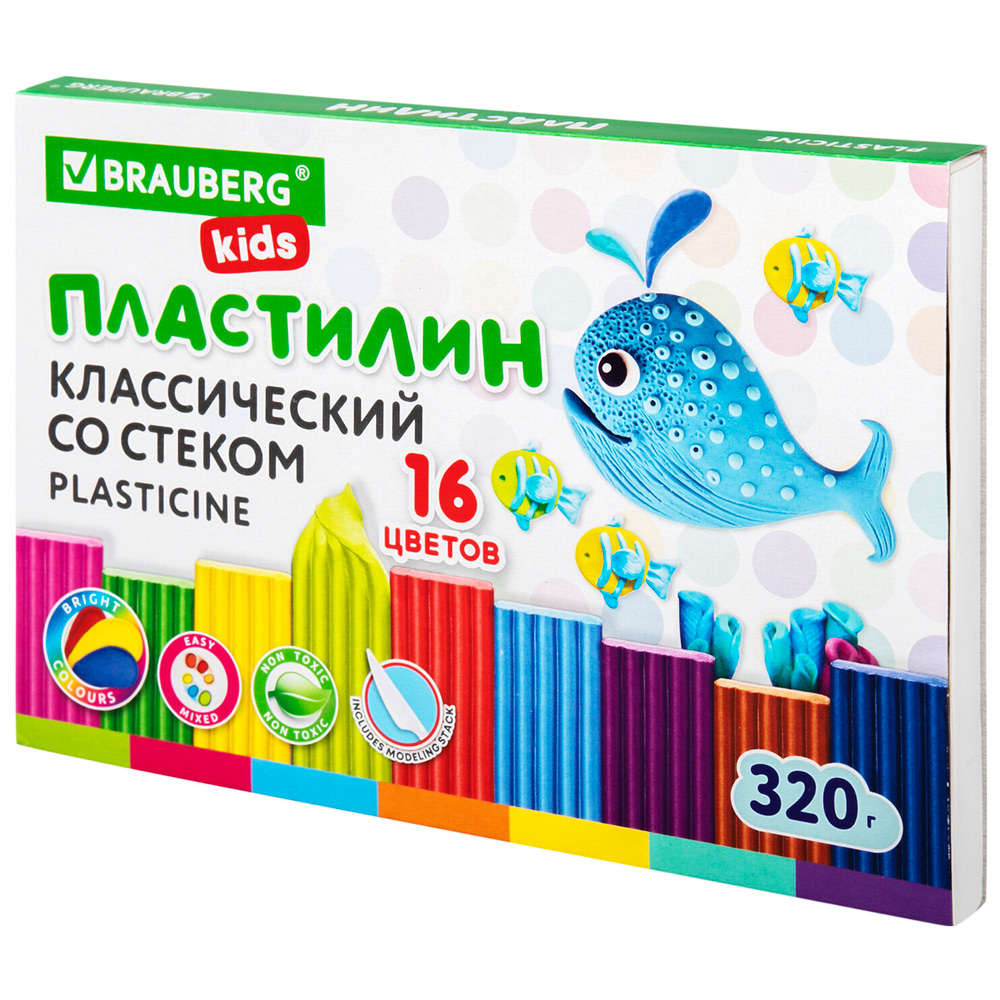 Пластилин 16цв KIDS 320гр. со стеком 106508 BRAUBERG Пластилин 16цв KIDS 320гр. со стеком 106508 BRAUBERG