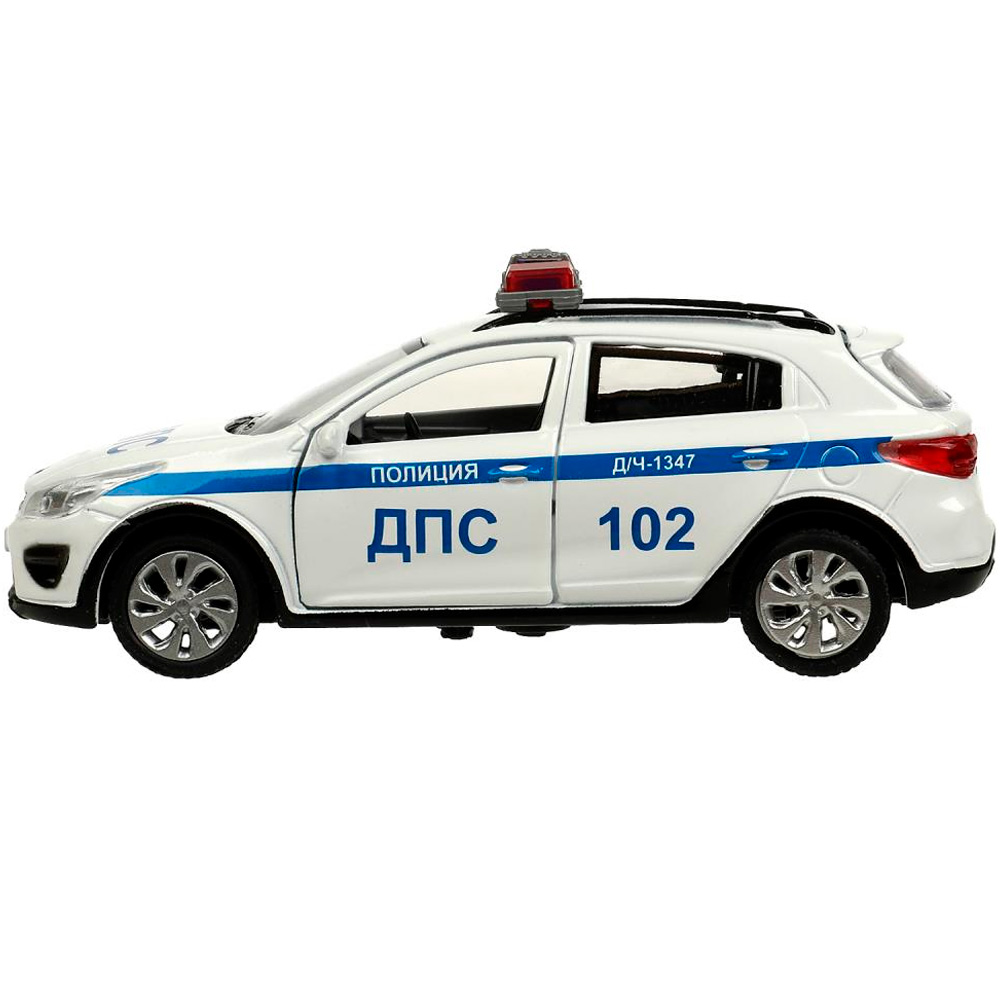 Модель XLINE-12POL-WH KIA RIO X ПОЛИЦИЯ длина 12 см, двер, багаж, инерц, белый Технопарк в коробке