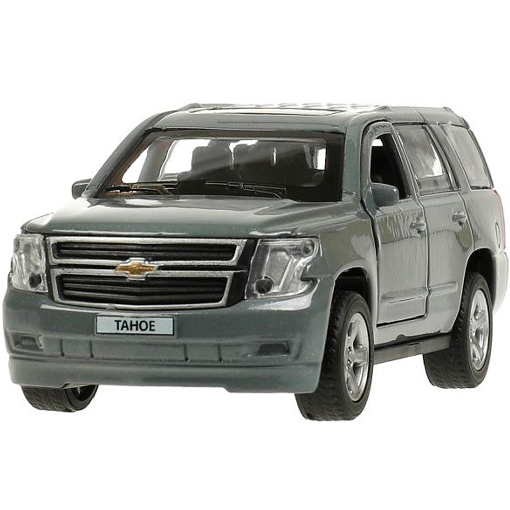 Модель TAHOE-12-GY CHEVROLET TAHOE 12 см, двери, багаж, инерц, темно серый Технопарк в коробке