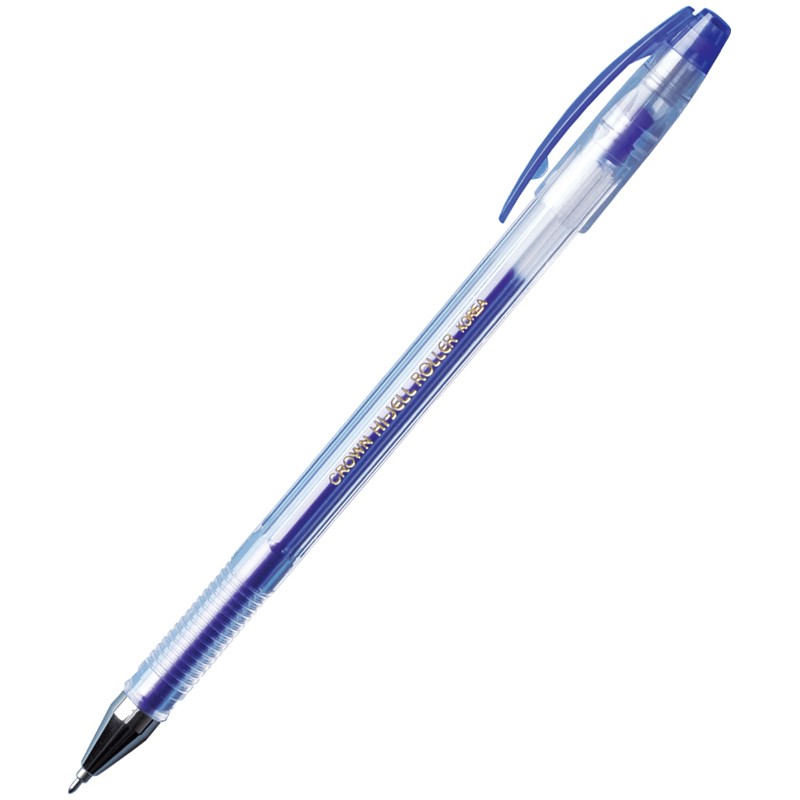 Ручка гелевая синяя 0,5мм Crown "Hi-Jell Grip игольчатый стержень HJR-500NB