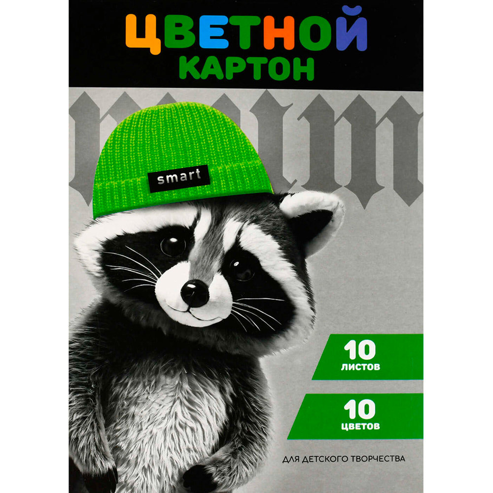 Картон цвет. 10 л 10 цвет. Енот в шапочке 69973